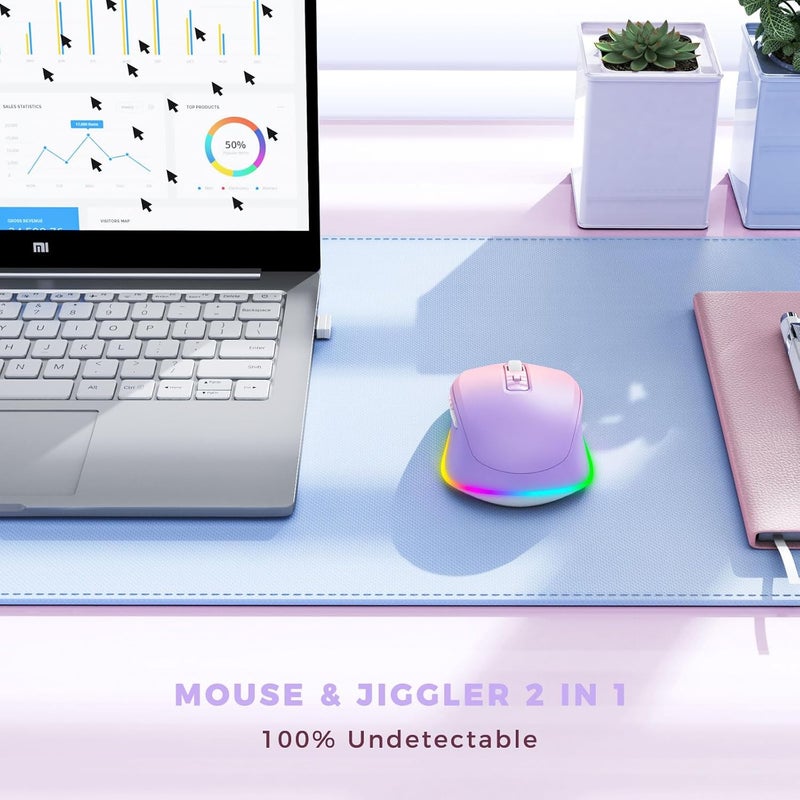 EPEIUS Wireless Mouse Jiggler - LED Wireless Mice with Build-in Mouse Mover, Rechargeable Moving Mouse for Laptop with Undetectable Random Movement Keeps Computers Awake - Purple to Pink - Image 3
